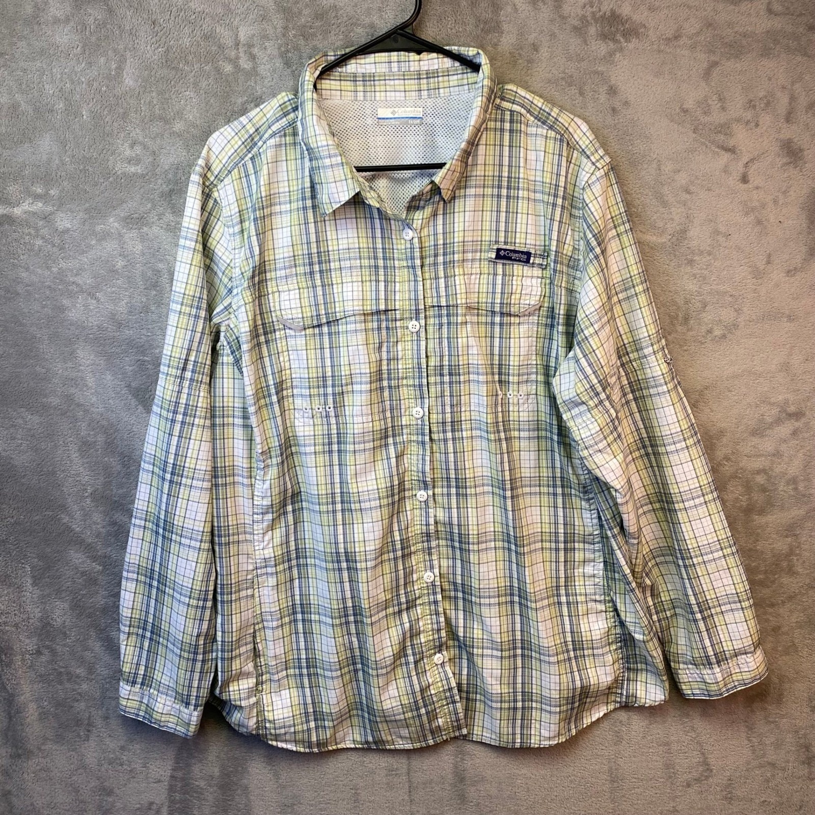 Columbia Pfg Tamiami Plaid Fishing Shirt Mens 2x Green Blue Long Sleeve Vent
